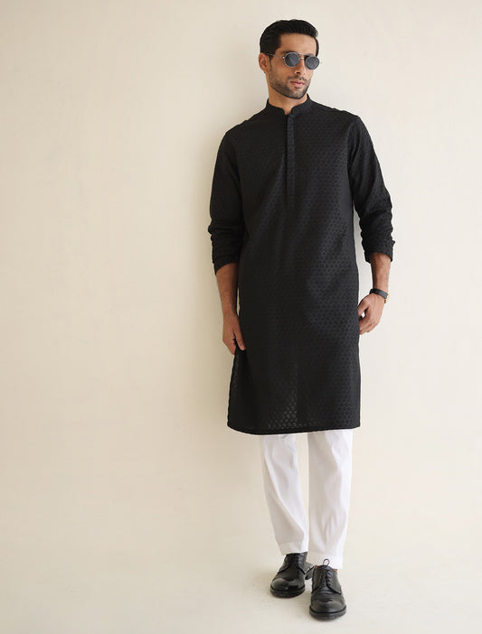 BLACK MESH EMBROIDERED KURTA