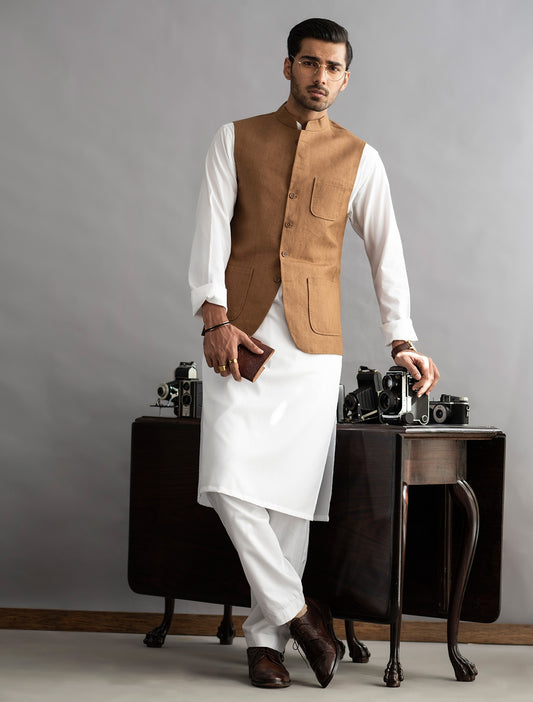 TAN HERRINGBONE WAISTCOAT