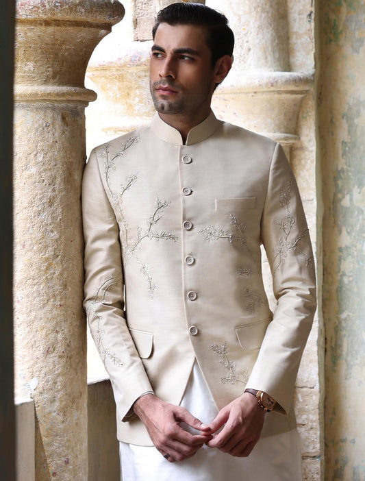 BEIGE EMBROIDERED PRINCE COAT