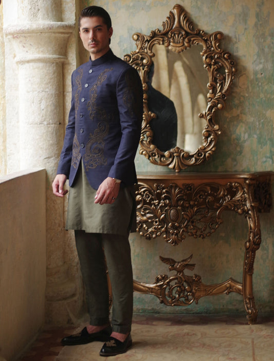 Blue Embroidered Prince Coat