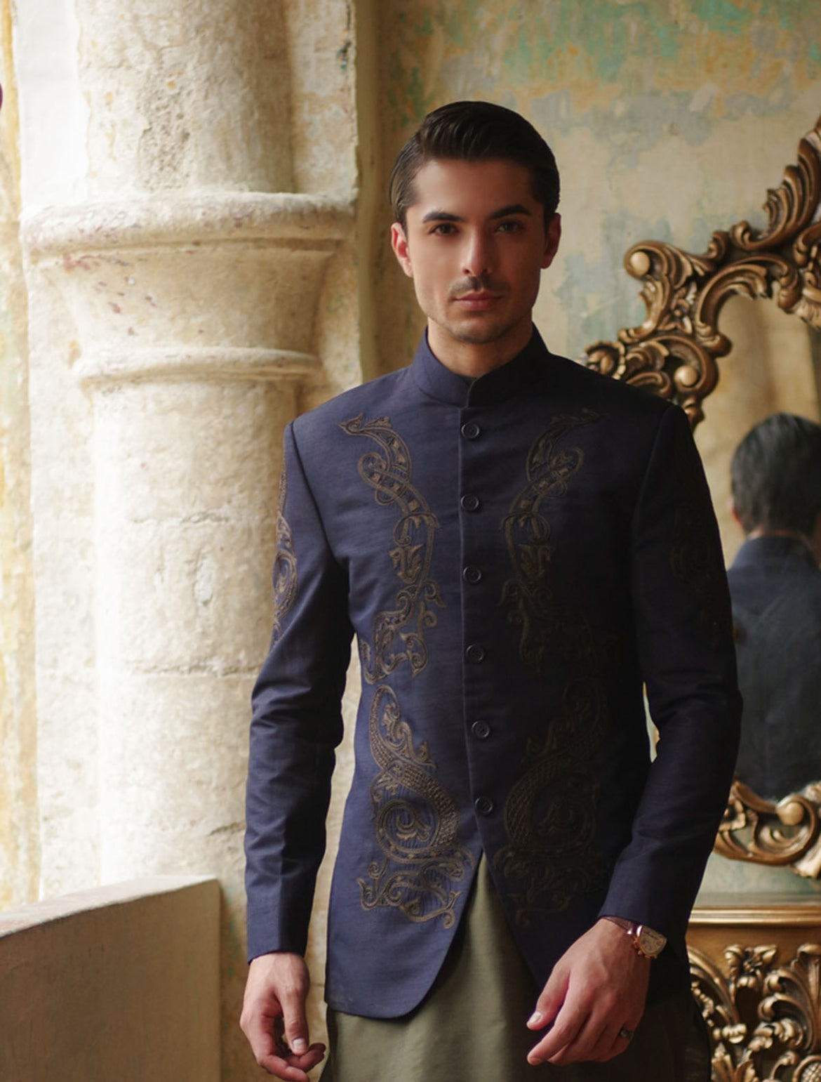 MC 106 Blue Bottom Embroidered Handwork Prince Coat