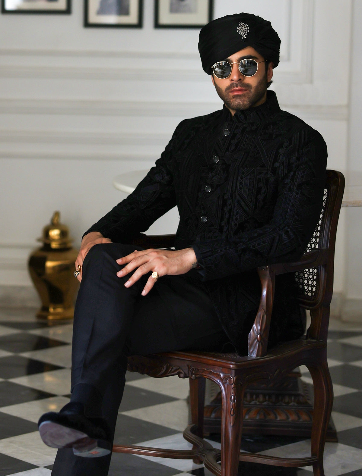 Black velvet heavy embroidered Prince Coat-S