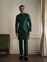 EMERALD GREEN HAND EMBROIDERED PRINCE COAT