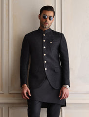 BLACK CROSS LINES EMBROIDERED PRINCE COAT