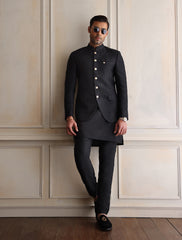 BLACK CROSS LINES EMBROIDERED PRINCE COAT