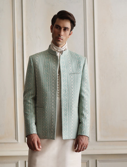 LIGHT GREEN EMBROIDERED PRINCE COAT