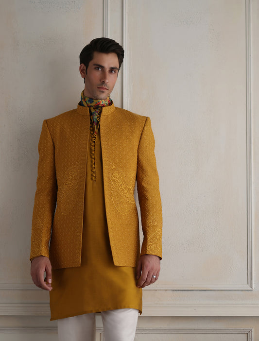 MUSTARD EMBROIDERED PRINCE COAT