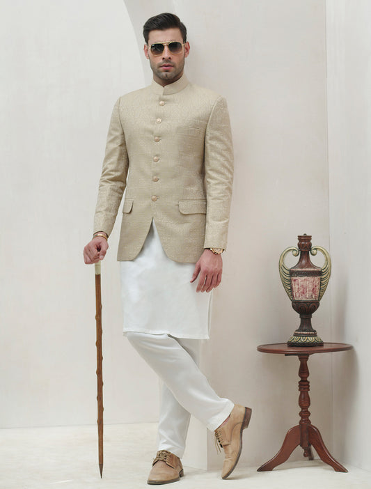 BEIGE JACQUARD FABRIC PRINCE COAT