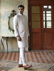 IVORY RAWSILK HAND EMBROIDERED PRINCE COAT