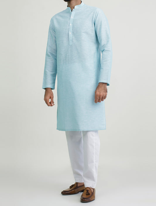 TURQUOISE BLUE- LINEN KURTA