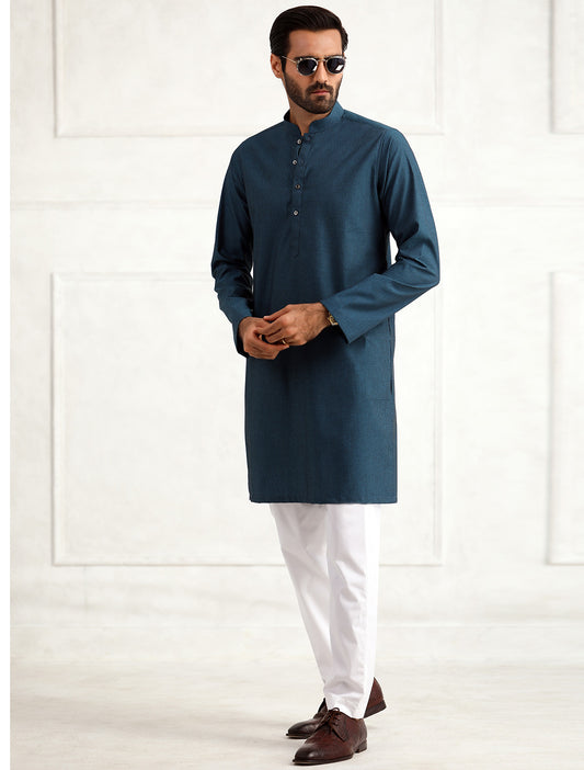 BLUE TEXTURED KURTA
