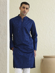 BLUE EMBROIDERED KURTA-S