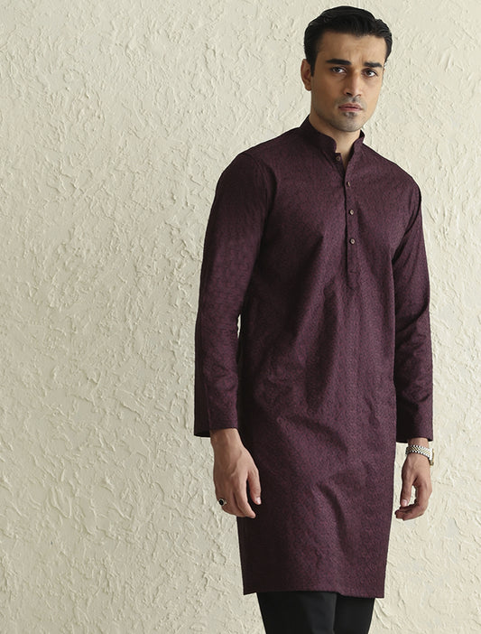 MAROON SELF EMBROIDERED KURTA-S