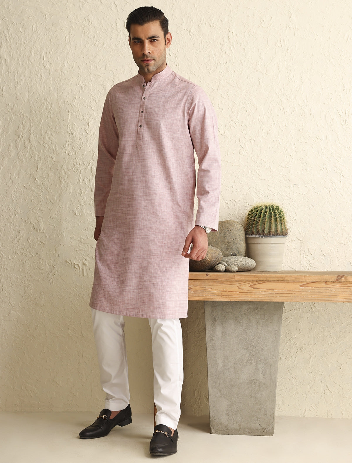 PEACH TEXTURED KURTA-S
