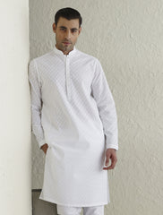 WHITE SELF EMBROIDERED KURTA-S