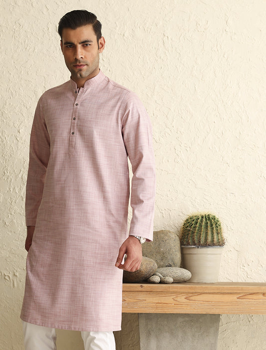PEACH TEXTURED KURTA-S