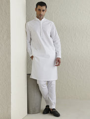 WHITE SELF EMBROIDERED KURTA-S