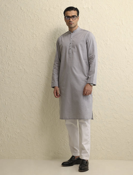 GRAY MICRO DOT KURTA-S