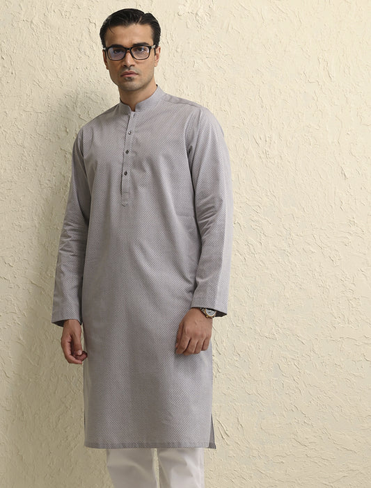 GRAY MICRO DOT KURTA-S