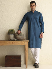 BLUE SELF EMBROIDERED KURTA-S