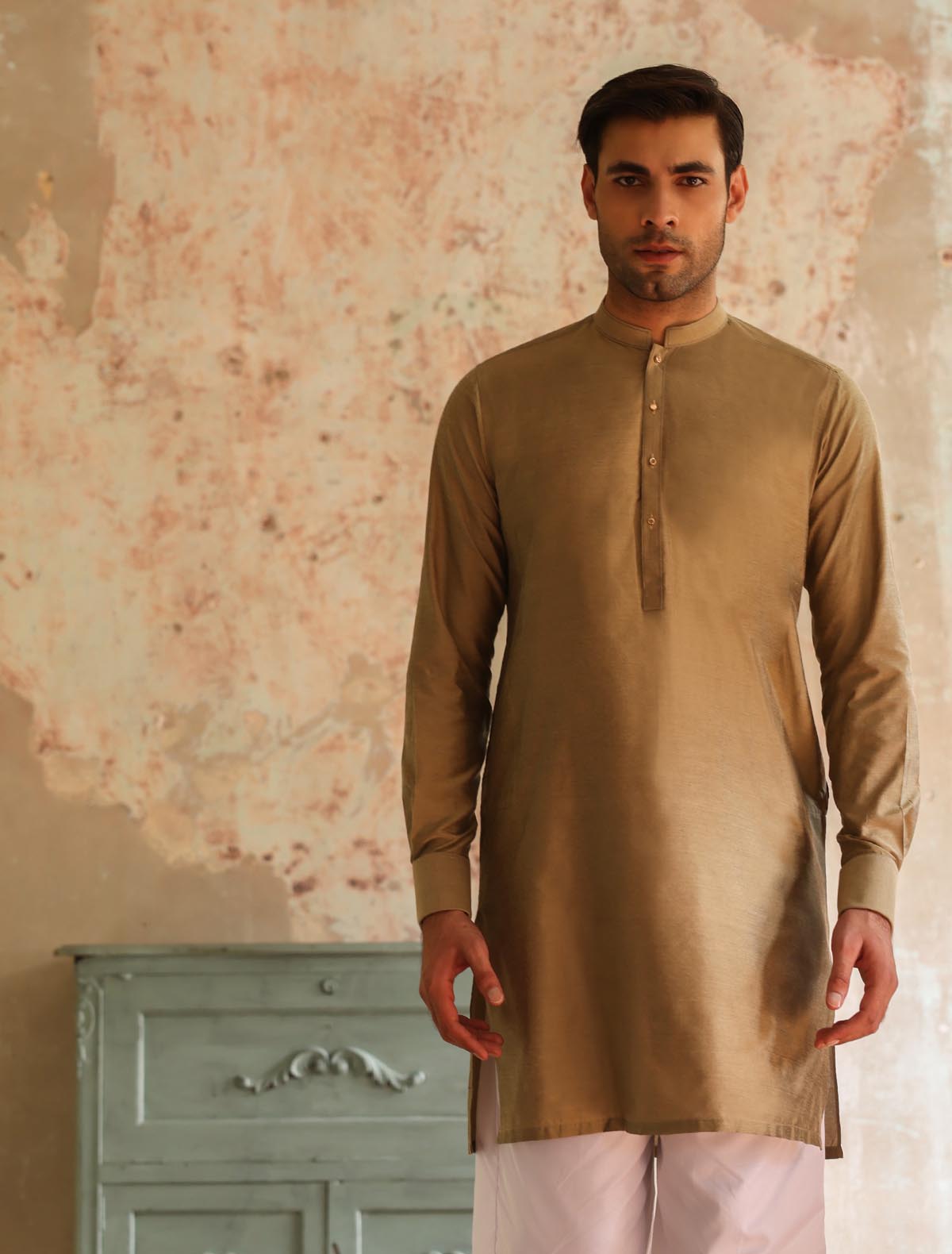 GOLDEN COTTON SILK KURTA