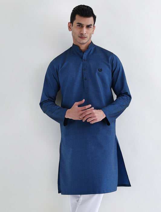 TORQUISE 100% COTTON KURTA WITH FRONT MONOGRAM