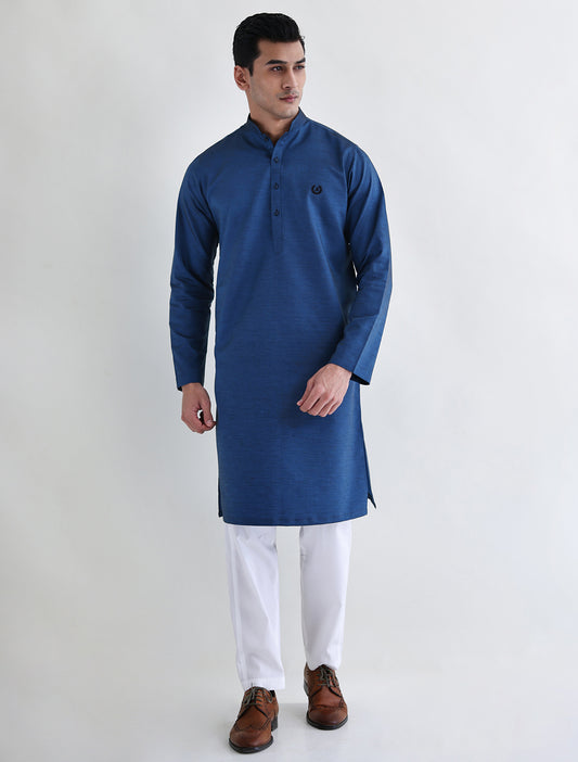 TORQUISE 100% COTTON KURTA WITH FRONT MONOGRAM