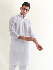WHITE LINEN KURTA WITH FRONT LOGO