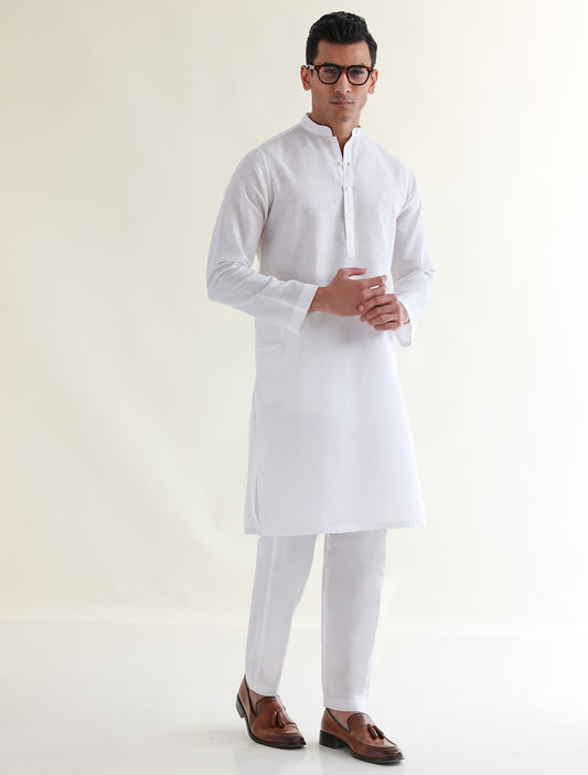 WHITE LINEN KURTA WITH FRONT LOGO