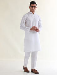 WHITE LINEN KURTA WITH FRONT LOGO