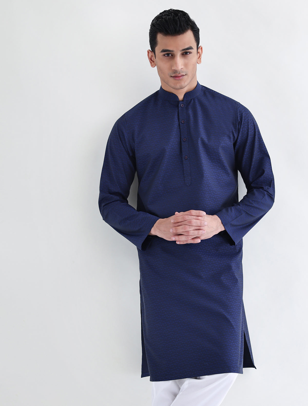 BLUE PREMIUM COTTON JACQUARD FABRIC KURTA