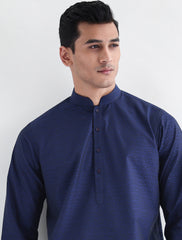 BLUE PREMIUM COTTON JACQUARD FABRIC KURTA