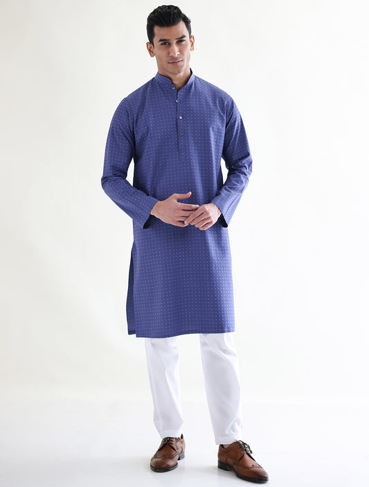 DENIM BLUE JACQUARD FABRIC KURTA