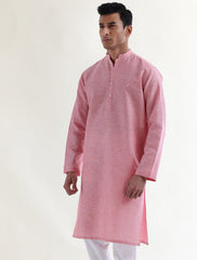 PINK COTTON LINEN TEXTURED KURTA WITH FRONT LOGO