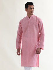 PINK COTTON LINEN TEXTURED KURTA WITH FRONT LOGO