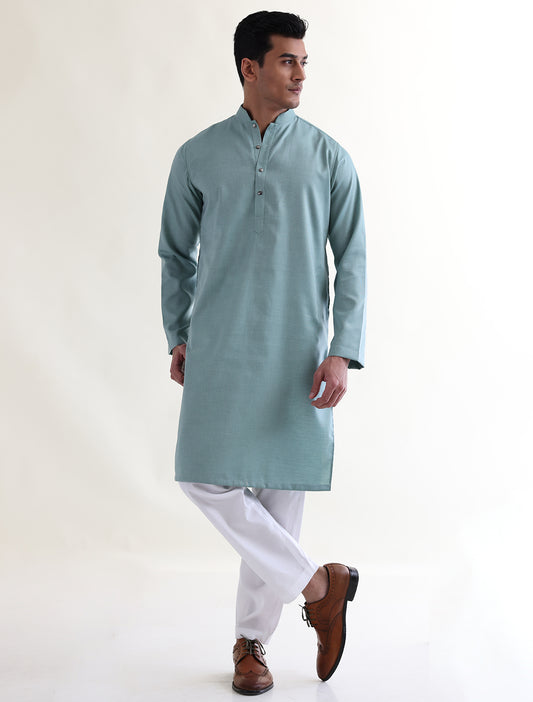 LIGHT GREEN OXFORD PIN POINT EGYPTIAN COTTON KURTA