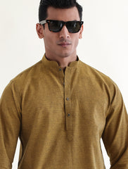 MUSTARD TOW TONE TEXTURED KURTA