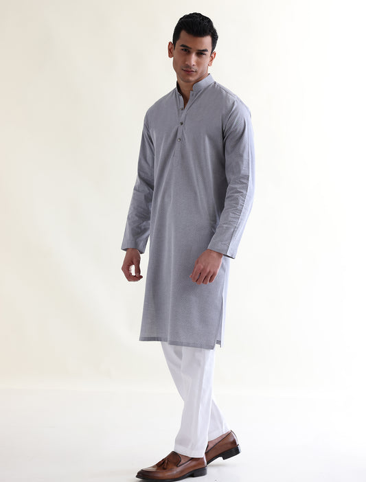 LIGHT GRAY PINK MICRO DOTS COTTON KURTA