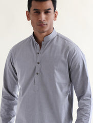 LIGHT GRAY PINK MICRO DOTS COTTON KURTA