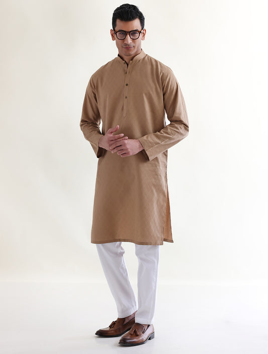 TAN COLOR JACQUARD BOOTI COTTON KURTA