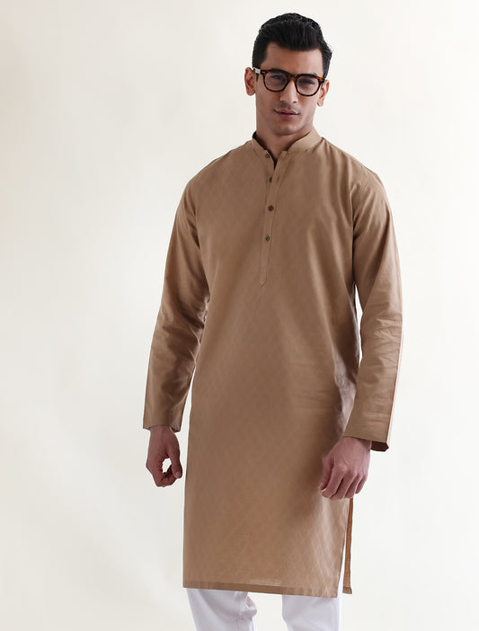 TAN COLOR JACQUARD BOOTI COTTON KURTA