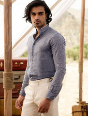 GRAY MANDARIN COLLAR SHIRT