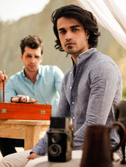 GRAY MANDARIN COLLAR SHIRT