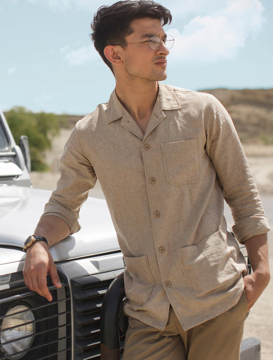 BEIGE LINEN SAFARI SHIRT