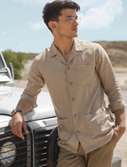 BEIGE LINEN SAFARI SHIRT