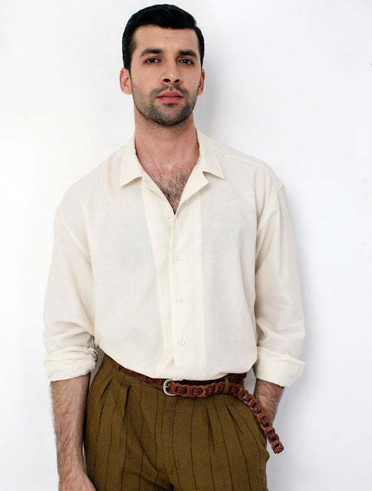 OFFWHITE LINEN SPREAD COLLAR SHIRT
