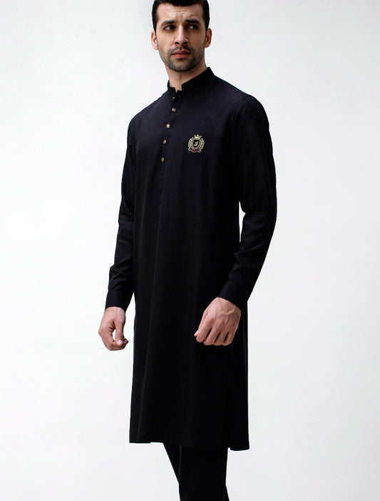 BLACK MONOGRAM KURTA PAJAMA