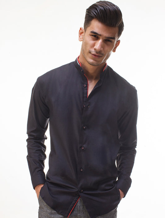 BLACK MANDARIN COLLAR SHIRT