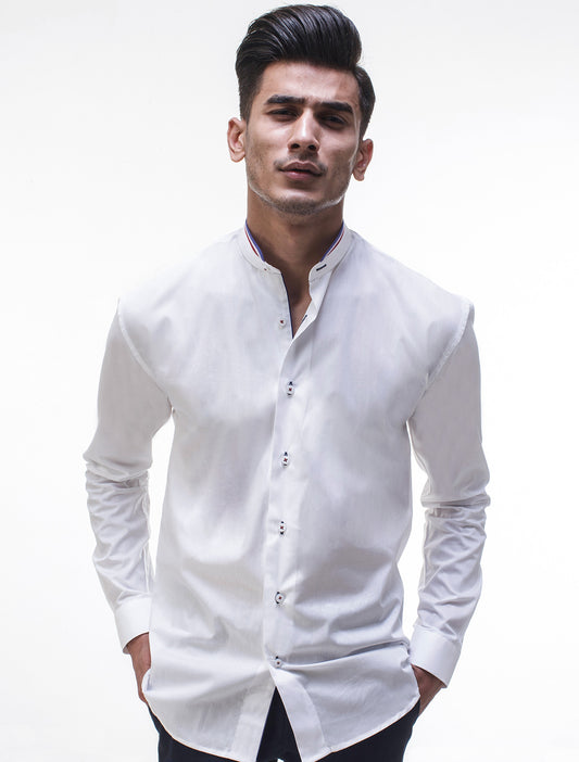 WHITE MANDARIN COLLAR SHIRT