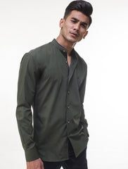 GREEN MANDARIN COLLAR SHIRT